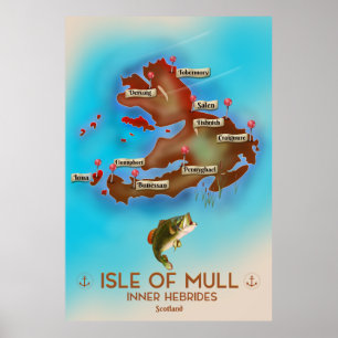 Isle of Mull Inner Hebrides Scotland Vintag Map. Poster