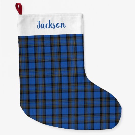 Isle of Skye Blue Tartan Kariertes Muster Großer Weihnachtsstrumpf (Vorderseite)