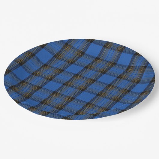 Isle of Skye Blue Tartan Kariertes Muster Pappteller (Schrägansicht)