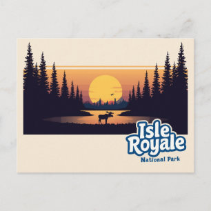 Isle Royale-Elch-Sonnenuntergang-Vintage-Kunst Postkarte