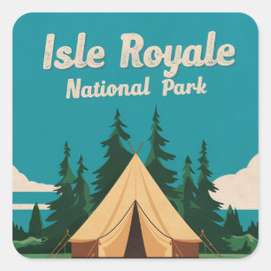 Isle Royale Nationalpark Camping Illustration Quadratischer Aufkleber