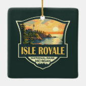 Isle Royale Nationalpark Illustration Retro Abzeic Keramikornament (Rückseite)