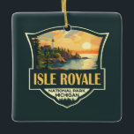 Isle Royale Nationalpark Illustration Retro Abzeic Keramikornament<br><div class="desc">Isle Royale Vektorgrafik Design. Der Park besteht aus der Isle Royale und Hunderten von benachbarten Inseln,  sowie den umliegenden Gewässern des Superior-Sees,  im Staat von Michigan.</div>