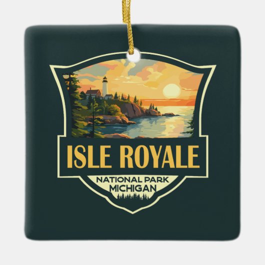 Isle Royale Nationalpark Illustration Retro Abzeic Keramikornament (Vorderseite)