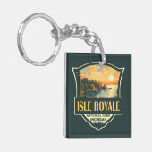 Isle Royale Nationalpark Illustration Retro Abzeic Schlüsselanhänger (Vorderseite links)