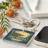 Isle Royale Nationalpark Illustration Retro Abzeic Schlüsselanhänger (Vorderseite rechts)