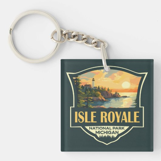 Isle Royale Nationalpark Illustration Retro Abzeic Schlüsselanhänger (Vorderseite)