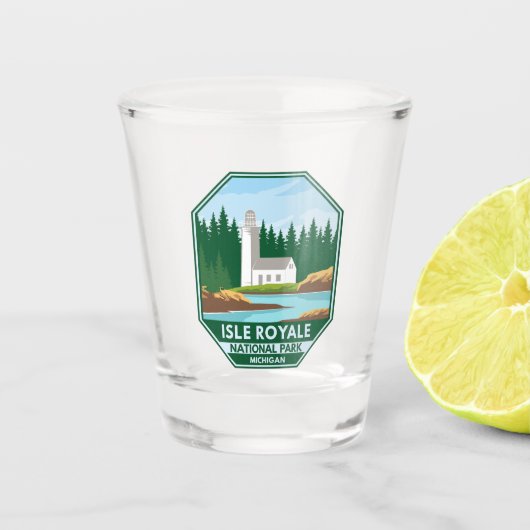 Isle Royale Nationalpark Lighthouse Retro Emblem Schnapsglas (Vorderseite)