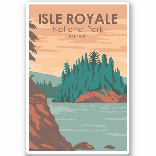Isle Royale Nationalpark Michigan Retro Aufkleber (Vorderseite)