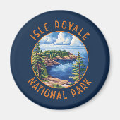 Isle Royale Nationalpark Retro Distressed Circle Magnet (Vorne)