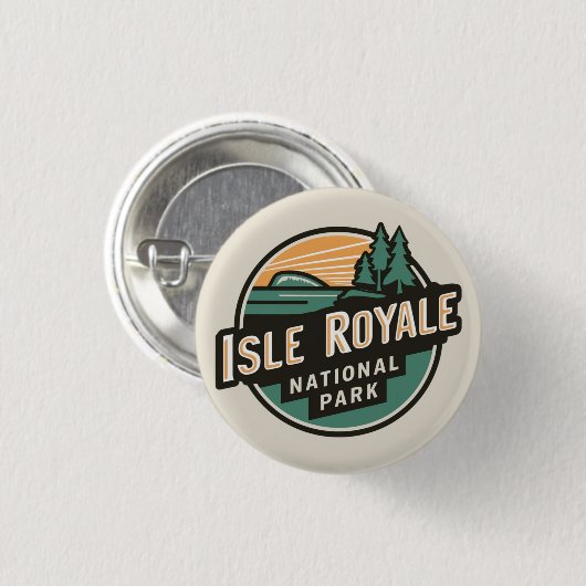 Isle Royale Nationalpark Retro Reisemblem Button (Vorne & Hinten)