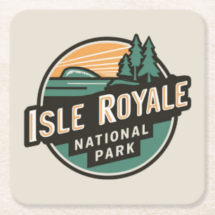 Isle Royale Nationalpark Retro Reisemblem Rechteckiger Pappuntersetzer