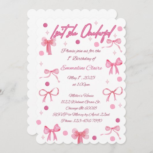 Isn't She Onderful First Birthday Invitation Einladung (Vorne/Hinten)