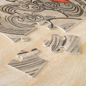 Isoda Koryusai - Kran, Wellen und aufgehende Sonne Puzzle (Seite)