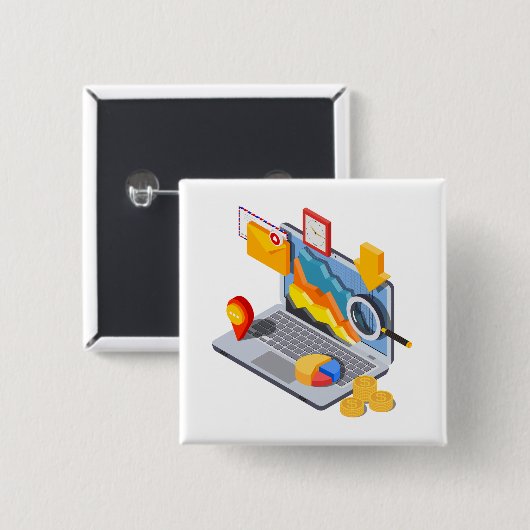 Isometric Business Data Analytics Laptop Button (Vorne & Hinten)