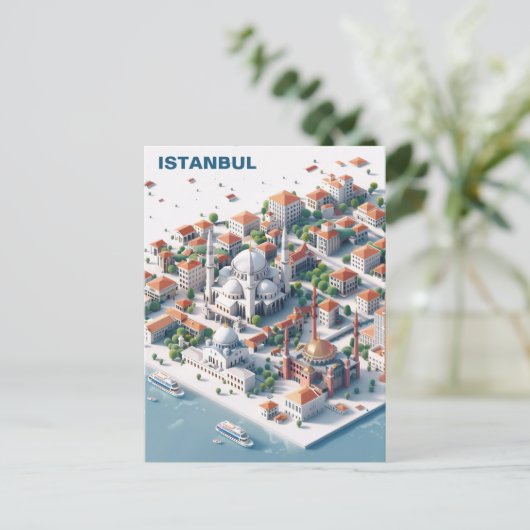 Isometric Istanbul Travel Postcard Postkarte (Stehend Vorderseite)