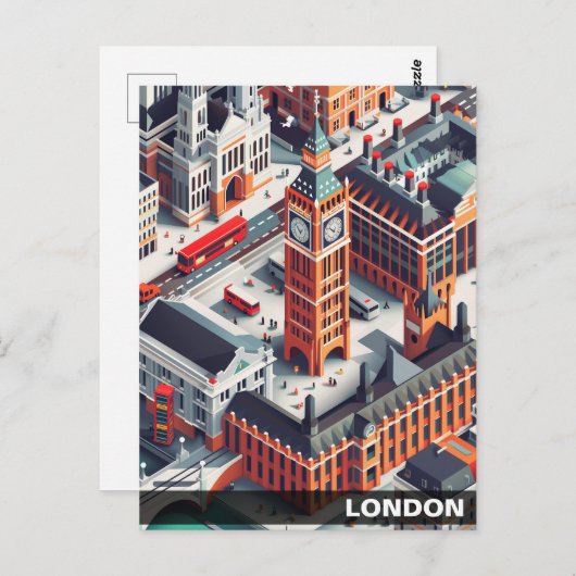 Isometric London Travel Postcard Postkarte (Vorne/Hinten)