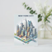 Isometric New York City Travel Postcard Postkarte (Stehend Vorderseite)