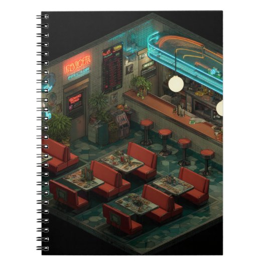 Isometric Night Diner Glow Notebook Notizblock (Vorderseite)