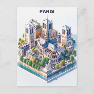 Isometric Paris Travel Postcard Postkarte