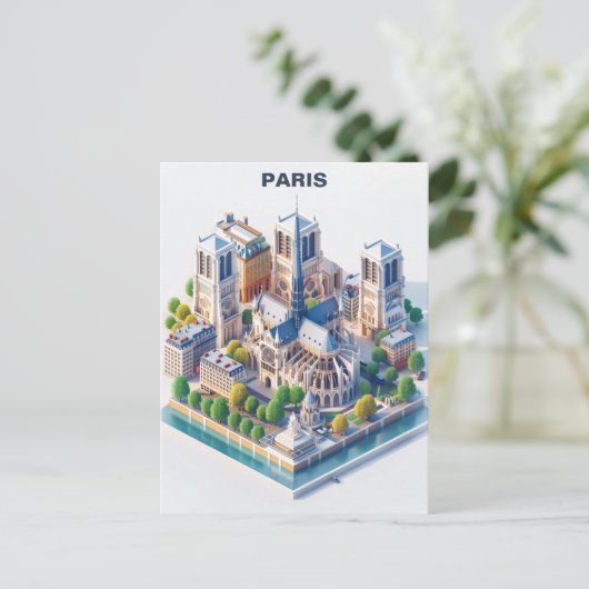 Isometric Paris Travel Postcard Postkarte (Stehend Vorderseite)