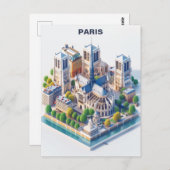 Isometric Paris Travel Postcard Postkarte (Vorne/Hinten)
