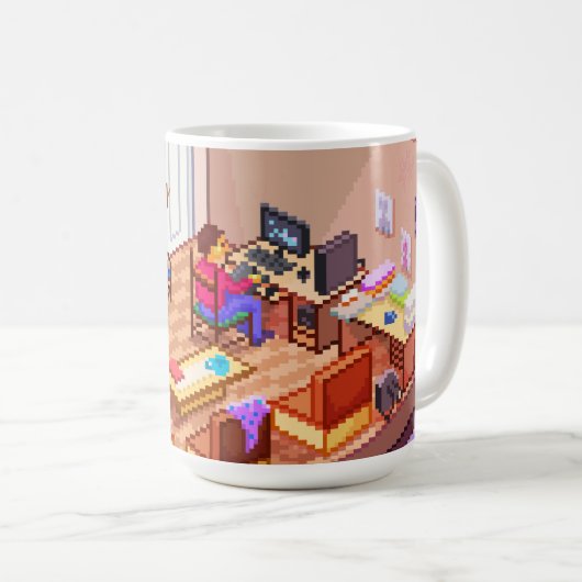 Isometric Pixel Art Gaming PC Room Kaffeetasse (VorderseiteRechts)