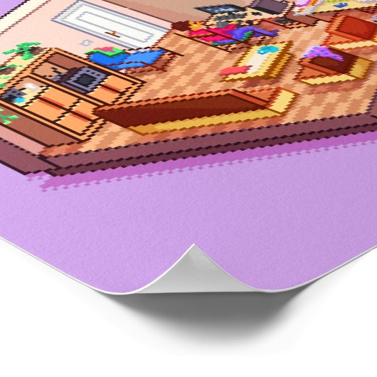 Isometric Pixel Art Gaming PC Room Poster (Ecke)