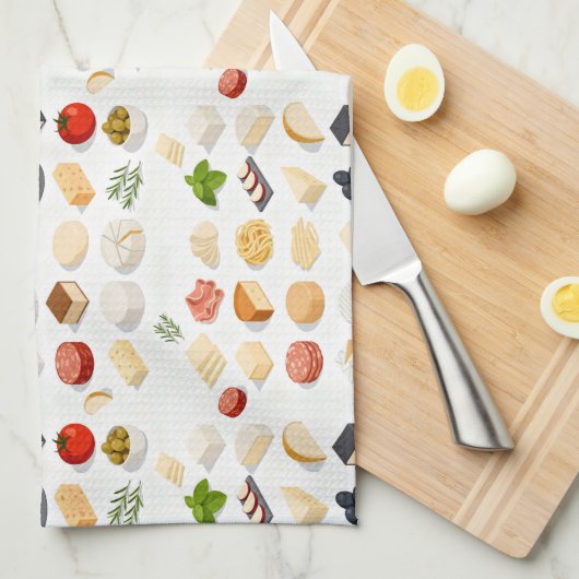 Isometric seamless pattern of various cheeses geschirrtuch (Viertel Falte)