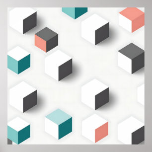 Isometrische 3D-Würfel Geometrisches Abstraktes Mu Poster