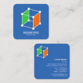 Isometrische Cube - weiß, grün und orange auf blau Quadratische Visitenkarte (Vorne/Hinten)