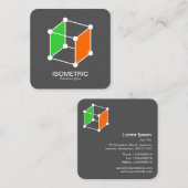 Isometrische Cube - Weiß, Grün und Orange auf Grau Quadratische Visitenkarte (Vorne/Hinten)