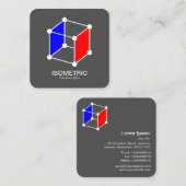 Isometrischer Cube - Weiß, Blau und Rot auf Grau Quadratische Visitenkarte (Vorne/Hinten)