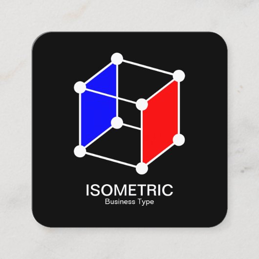 Isometrischer Cube - Weiß, Blau und Rot auf Schwar Quadratische Visitenkarte (Vorderseite)