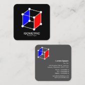 Isometrischer Cube - Weiß, Blau und Rot auf Schwar Quadratische Visitenkarte (Vorne/Hinten)