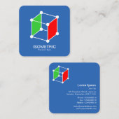 Isometrischer Cube - weiß, grün und rot auf blau Quadratische Visitenkarte (Vorne/Hinten)