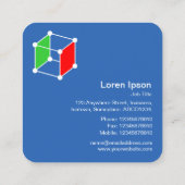 Isometrischer Cube - weiß, grün und rot auf blau Quadratische Visitenkarte (Rückseite)