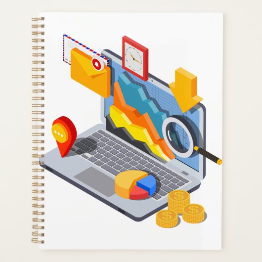 Isometrischer Laptop für Business-Datenanalyse Planer (Vorderseite)