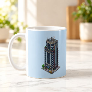 Isometrischer Pixel-Hotelturm Stadtbecher Kaffeetasse