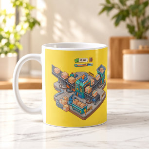 Isometrisches Verpackungswerk Tycoon-Spiel Tasse