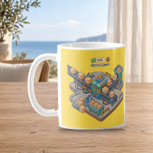 Isometrisches Verpackungswerk Tycoon-Spiel Tasse
