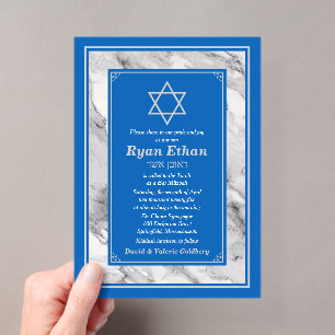 Israel Blaue Marmor Star of David Bar Mitzwa Acryleinladungen