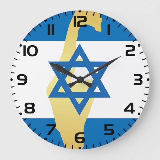 Israel Flag and Map Blue Star of David Emblem Große Wanduhr (Vorderseite)