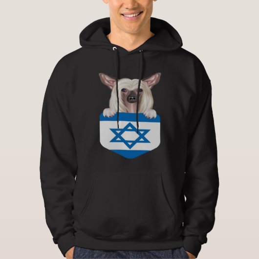 Israel Flag Chinese Crested Dog In Pocket Hoodie (Vorderseite)
