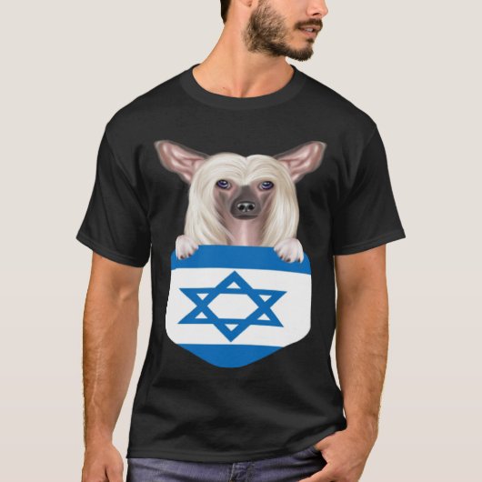 Israel Flag Chinese Crested Dog In Pocket T-Shirt (Vorderseite)