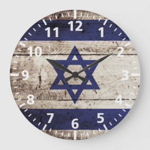 Israel Flag on Old Wood Grain Große Wanduhr