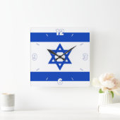 Israel Flag Star of David Blue White Numbers Quadratische Wanduhr (Zuhause)