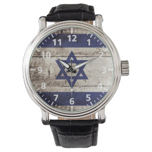 Israel-Flagge auf altem hölzernem Korn Armbanduhr