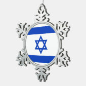 Israel Flagge blau-weiß moderne patriotische Schneeflocken Zinn-Ornament (Rechts)