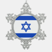 Israel Flagge blau-weiß moderne patriotische Schneeflocken Zinn-Ornament (Vorderseite)